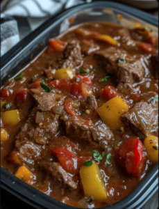 Slow-Cooked Pepper Steak in Tomato Sauce