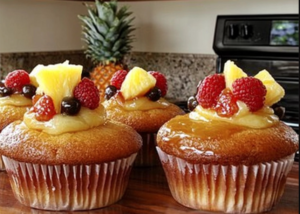 Pineapple and Cherry Upside-Down Cupcakes