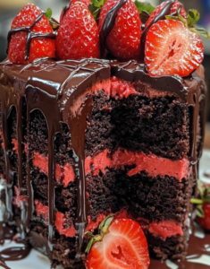 Dark Velvet Strawberry Cake 🍰