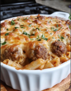 Cheesy Meatball Pasta Bake