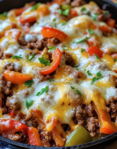 Cheesy Ground Beef and Bell Pepper Skillet
