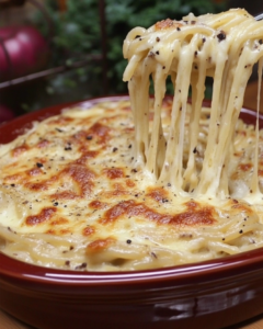 Cheesy Alfredo Baked Spaghetti