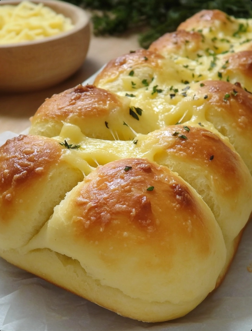 Cheese Garlic Bread Recipe (No Knead)