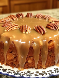 Apple Pecan Cake with Caramel Glaze