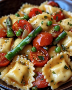 Ravioli with Tomatoes, Asparagus, Garlic, and Herbs