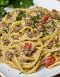 Creamy Italian Spaghetti & Ground Beef One Pot Meal
