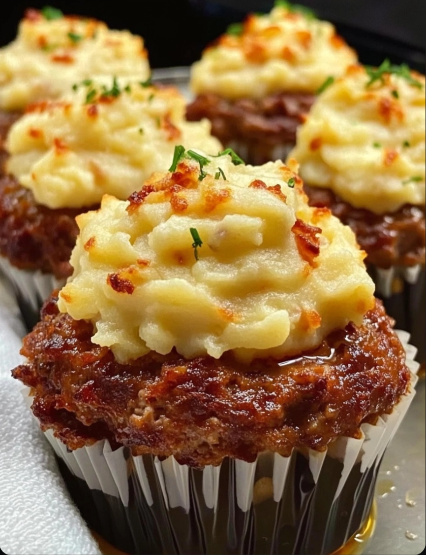 Meatloaf Cupcakes with Whipped Potato Topping 🧁🥔