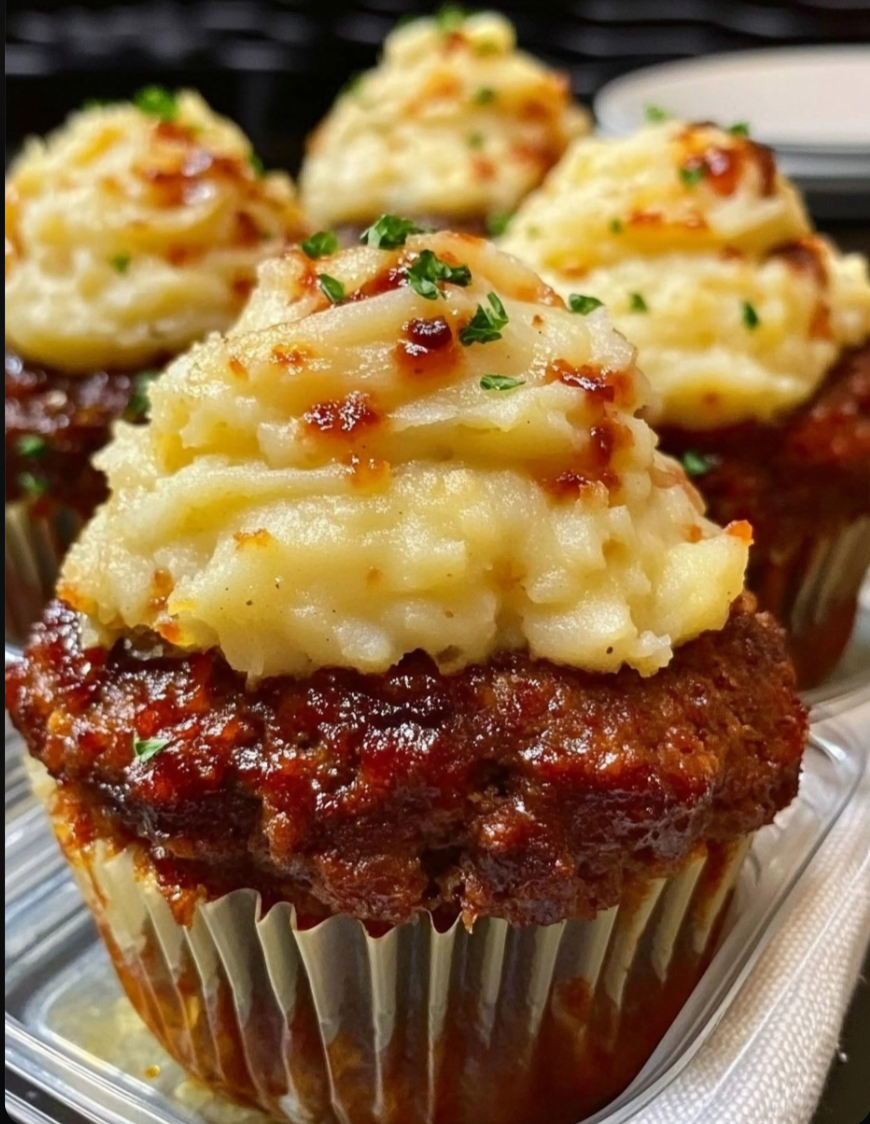 Meatloaf Cupcakes with Whipped Potato Topping 🧁🥔