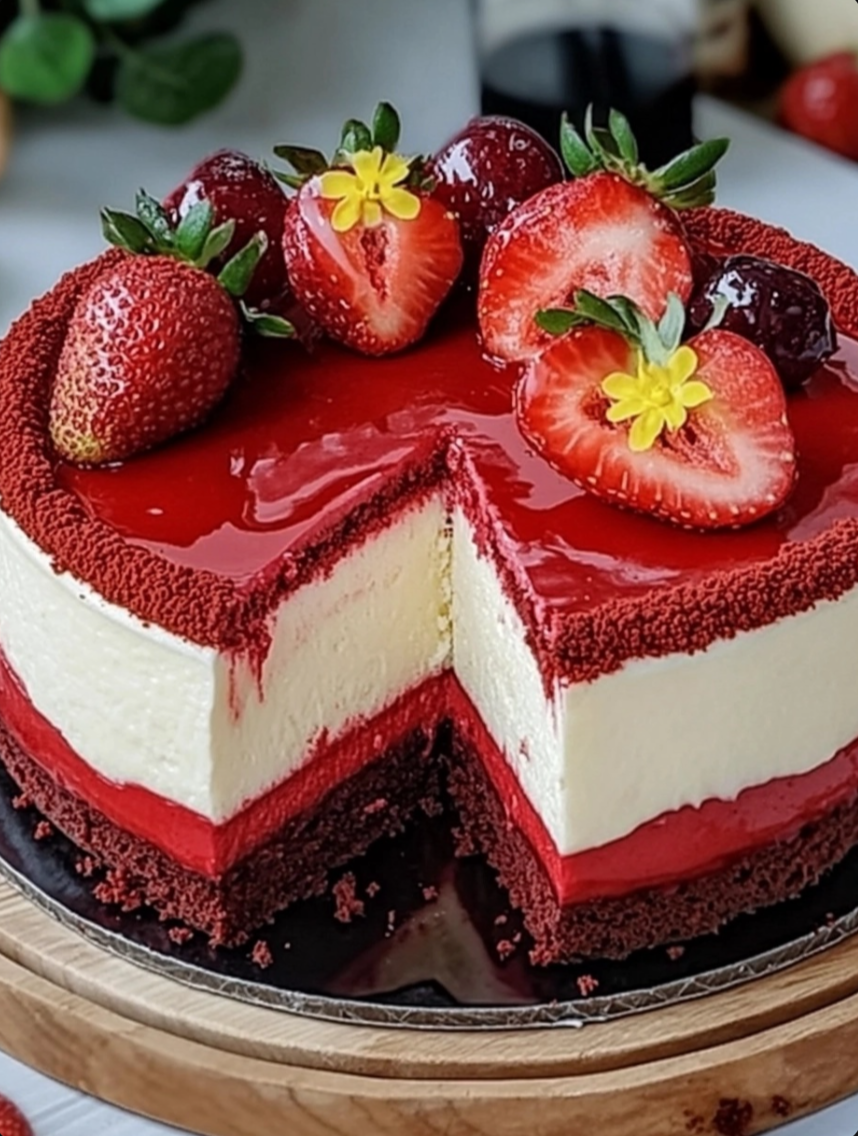 The Best Red Velvet Strawberry Cheesecake Recipe 🍰🍓✨