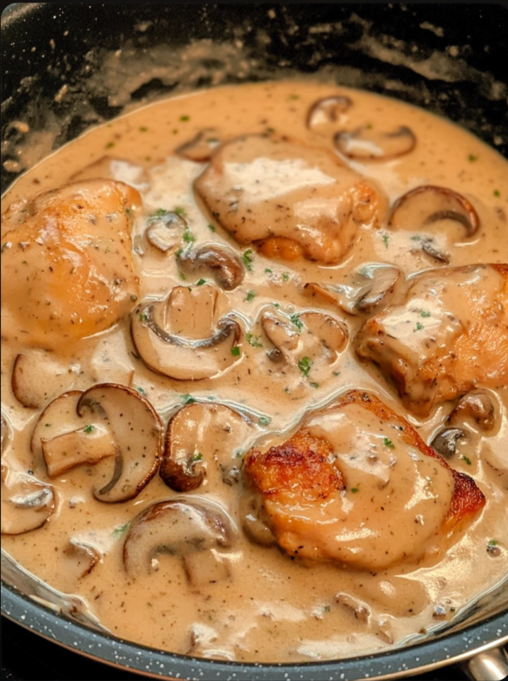 Chicken Thighs in a Creamy Mushroom Pan Sauce 🍗🍄✨
