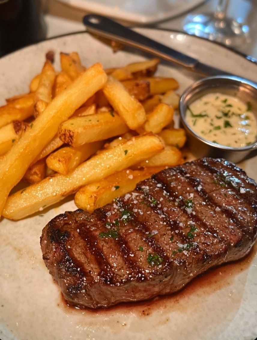 Steak & Chips with Garlic Butter
