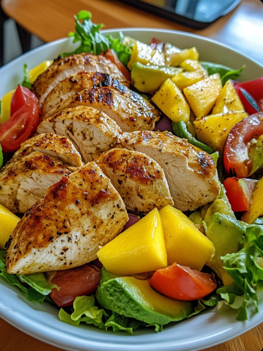 Chicken breast, mango and avocado salad