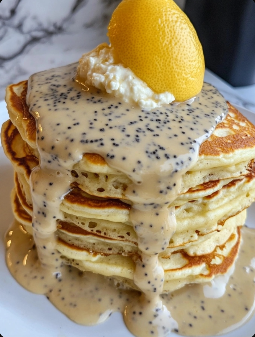 Lemon, Ricotta, and Poppyseed Pancake Stack