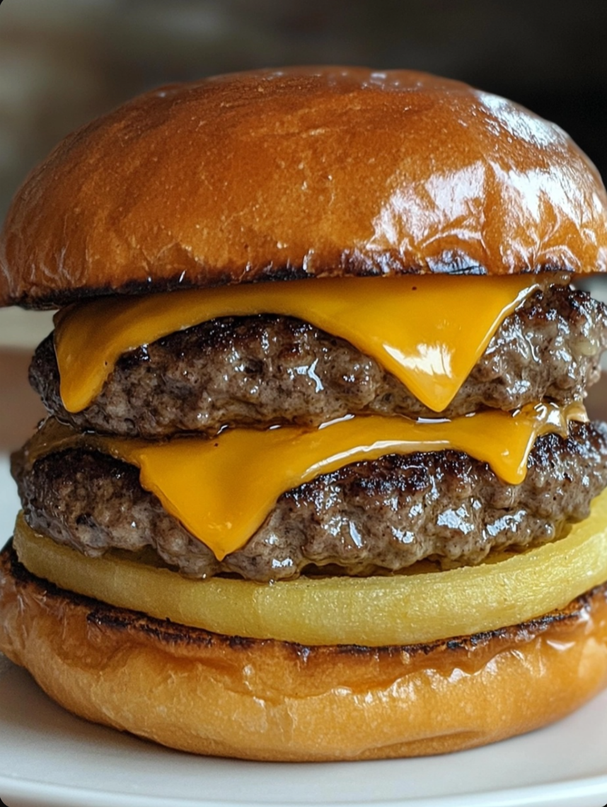 Triple Smashed Burger with Cheese, Onion, and a Freshly Baked Potato Bun