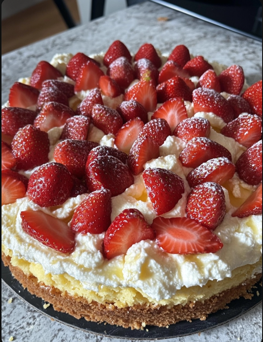 Almond Cake with Ricotta, Lemon Curd & Strawberries