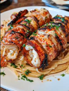 Spicy Lobster Pasta Made with Garlic Butter Basted Charcoal Grilled Lobster Tails 🦞🍝✨