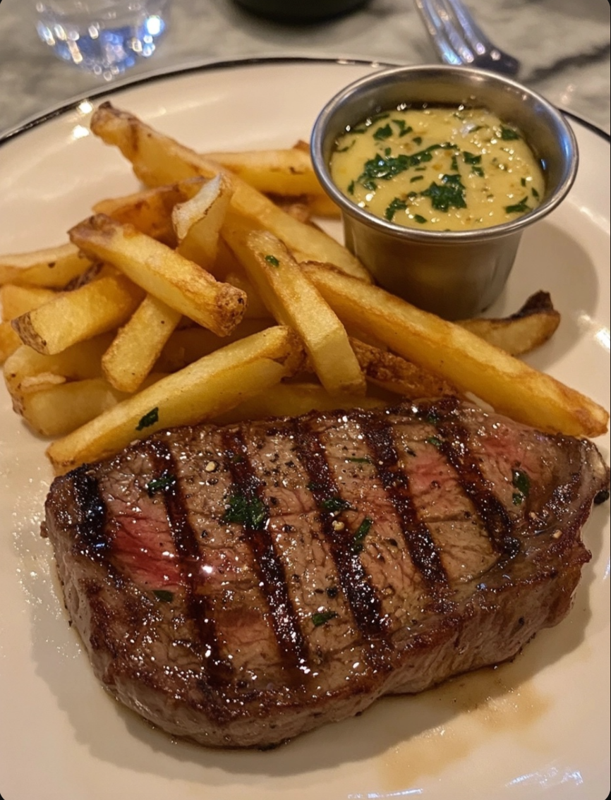 Steak & Chips with Garlic Butter