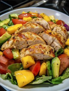 Chicken breast, mango and avocado salad