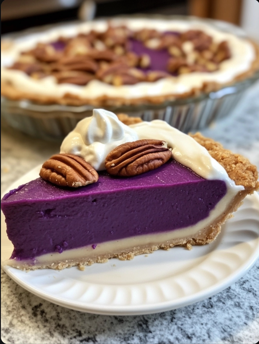 Purple Sweet Potato Pie with Vanilla Bean Coconut Cream and Spiced Pecans
