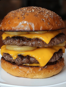 Triple Smashed Burger with Cheese, Onion, and a Freshly Baked Potato Bun