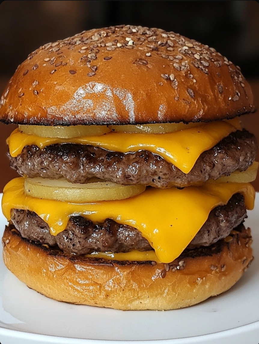 Triple Smashed Burger with Cheese, Onion, and a Freshly Baked Potato Bun