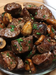 steak bites and mushrooms