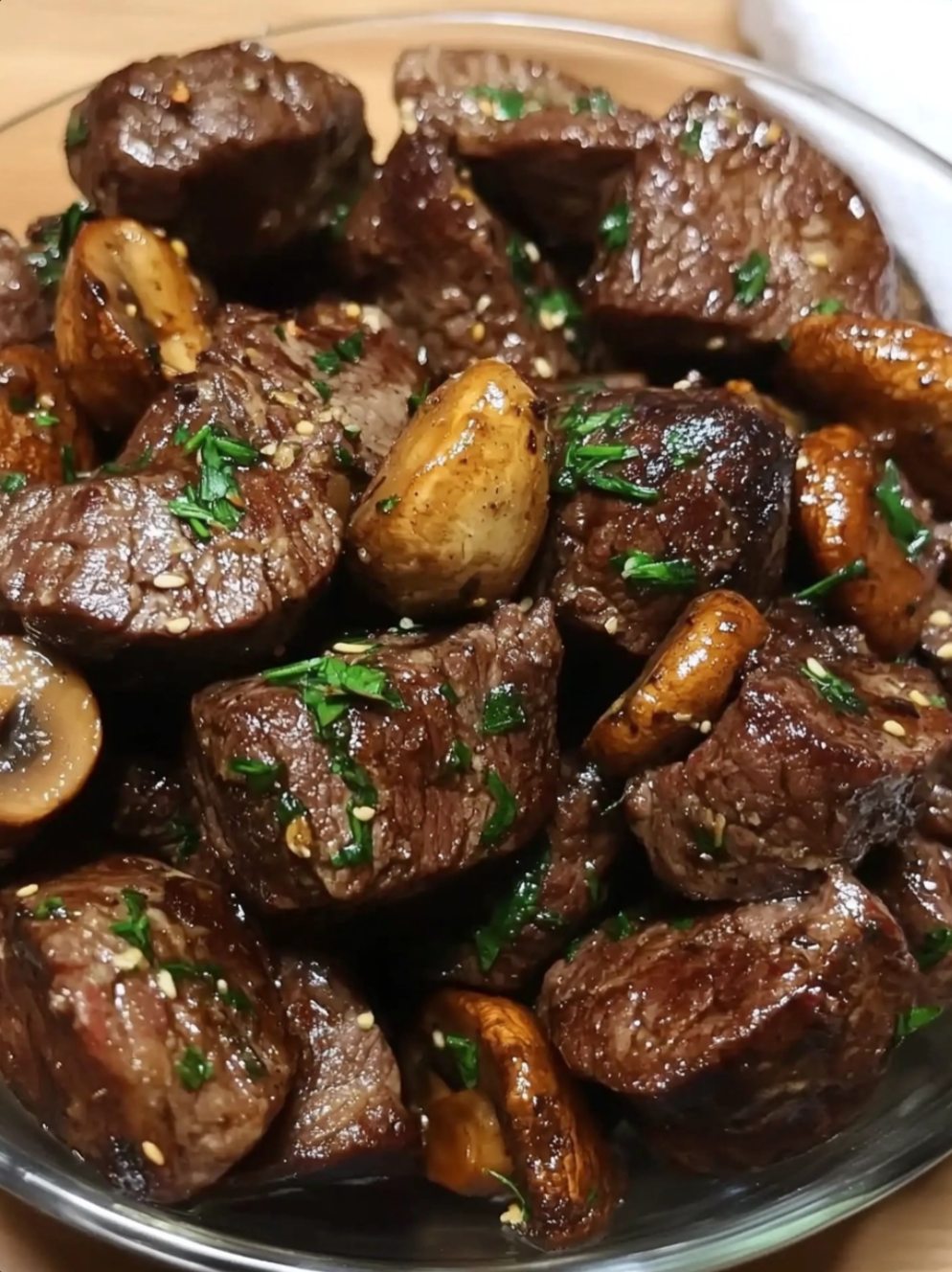 steak bites and mushrooms