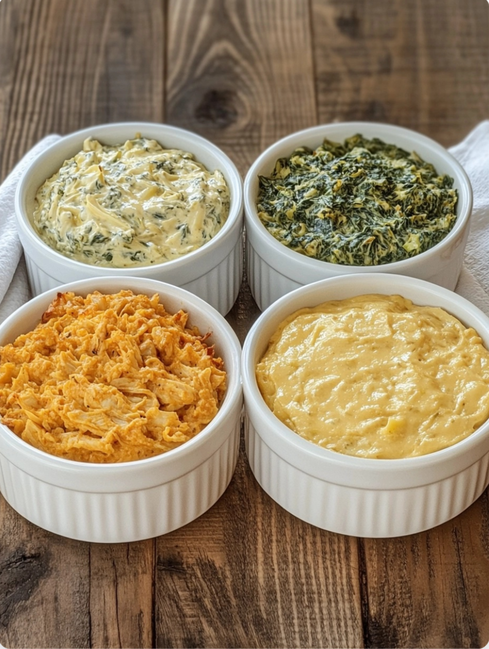 Buffalo Chicken Dip, Queso (Cheesy Nacho Cheese Dip) & Spinach Artichoke Dip!