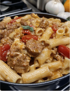 spicy rigatoni with Italian sausage.