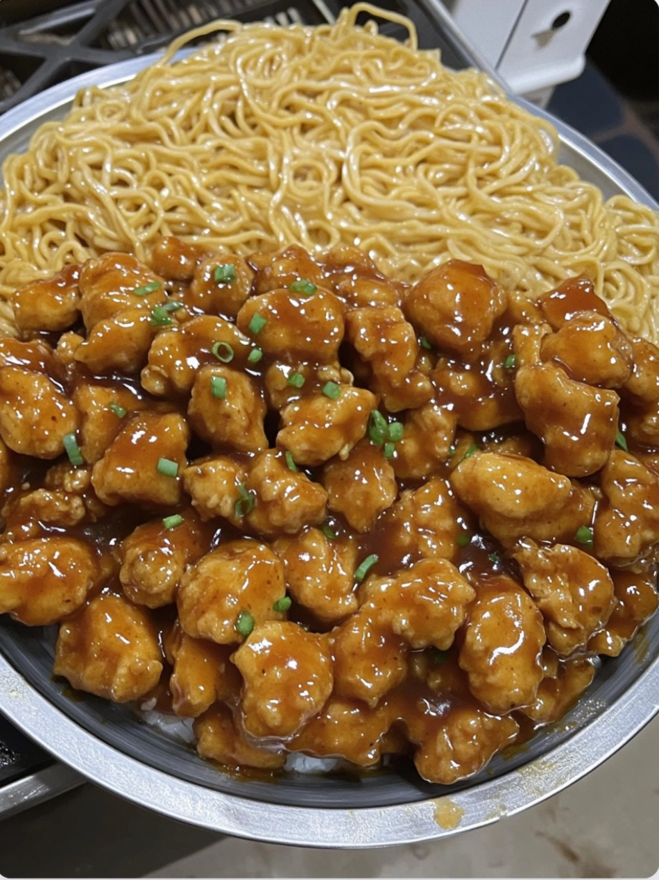 Orange-Glazed Chicken over Garlic Ramen