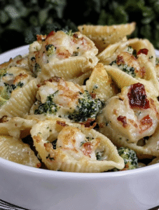 JUMBO Pasta Shells | Cheesy Shrimp chicken and broccoli