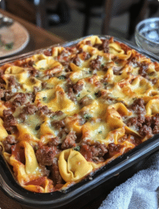 Beef and Cheese Tortellini Bake