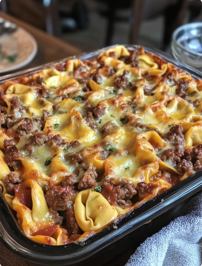 Beef and Cheese Tortellini Bake