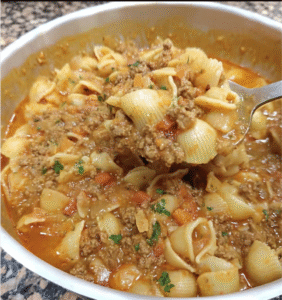 Mexican Shell Soup with Ground Beef