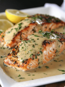 ✨ Parmesan Herb-Crusted Salmon with Lemon Butter Sauce