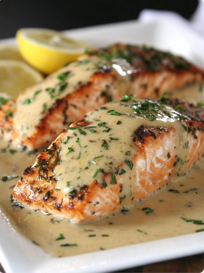 ✨ Parmesan Herb-Crusted Salmon with Lemon Butter Sauce