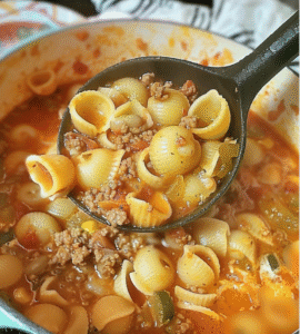 Mexican Shell Pasta & Beef Comfort Soup