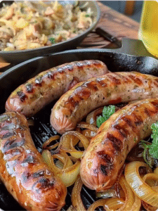 Smoked Brats with Caramelized Onions