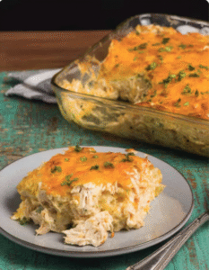 Creamy Green Chile Chicken Tortilla Casserole