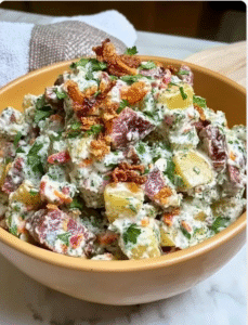 Smashed Potato Salad with Crispy Beef