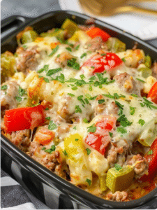Crockpot Philly Cheesesteak Casserole