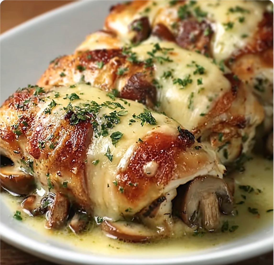Cheesy Garlic Butter Mushroom Chicken Roll-Ups