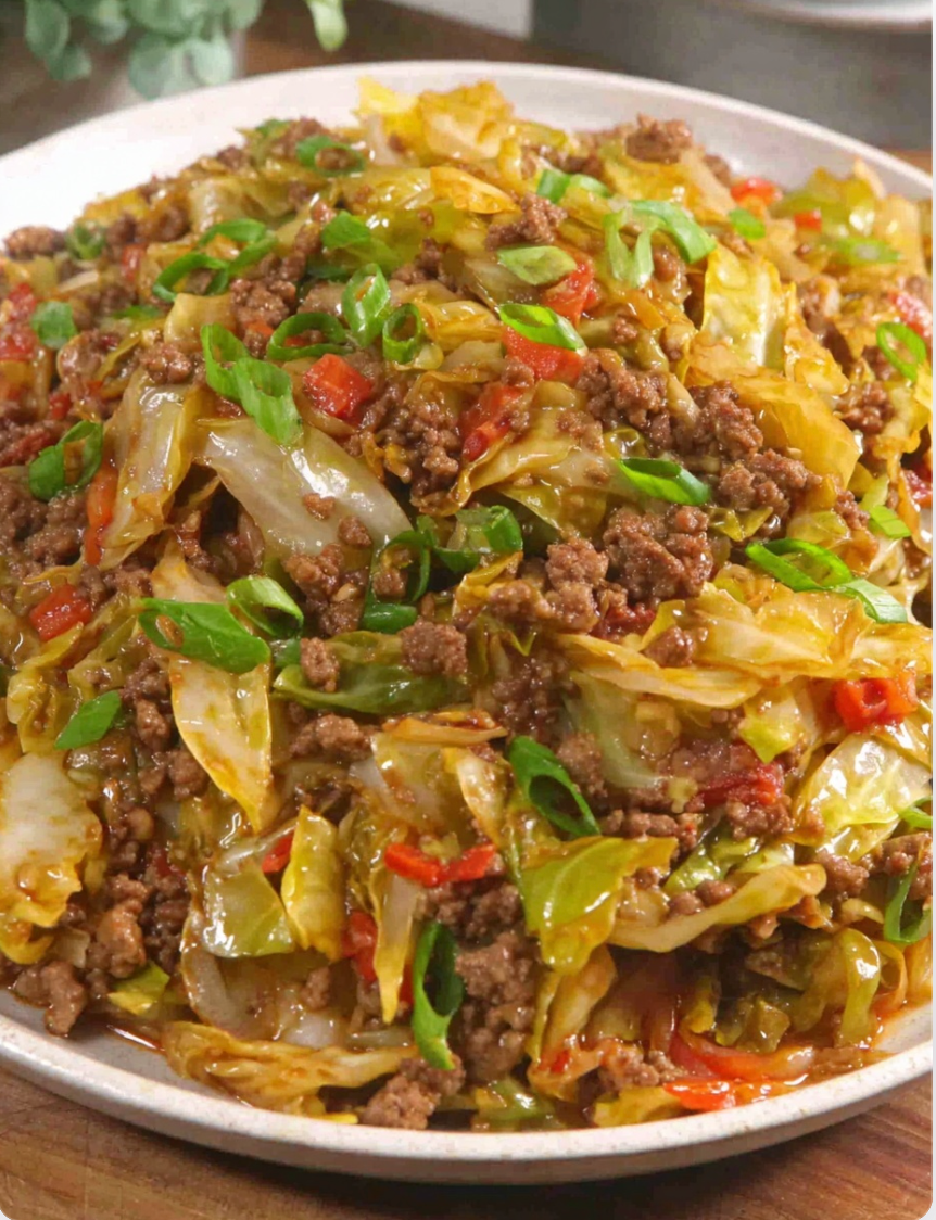 Healthy Chinese Ground Beef & Cabbage Stir Fry