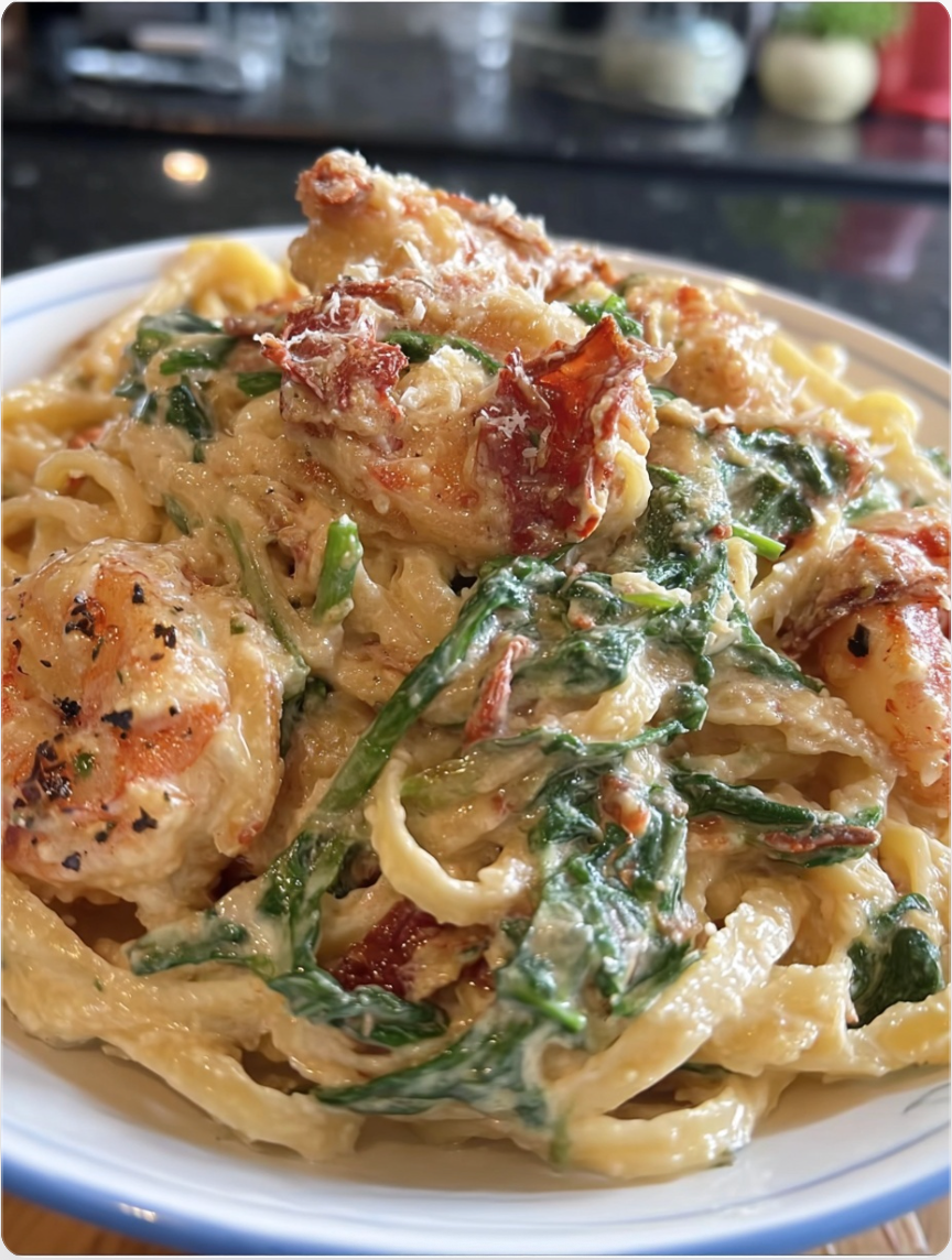 Creamy Sun-Dried Tomato Shrimp with Spinach Pasta