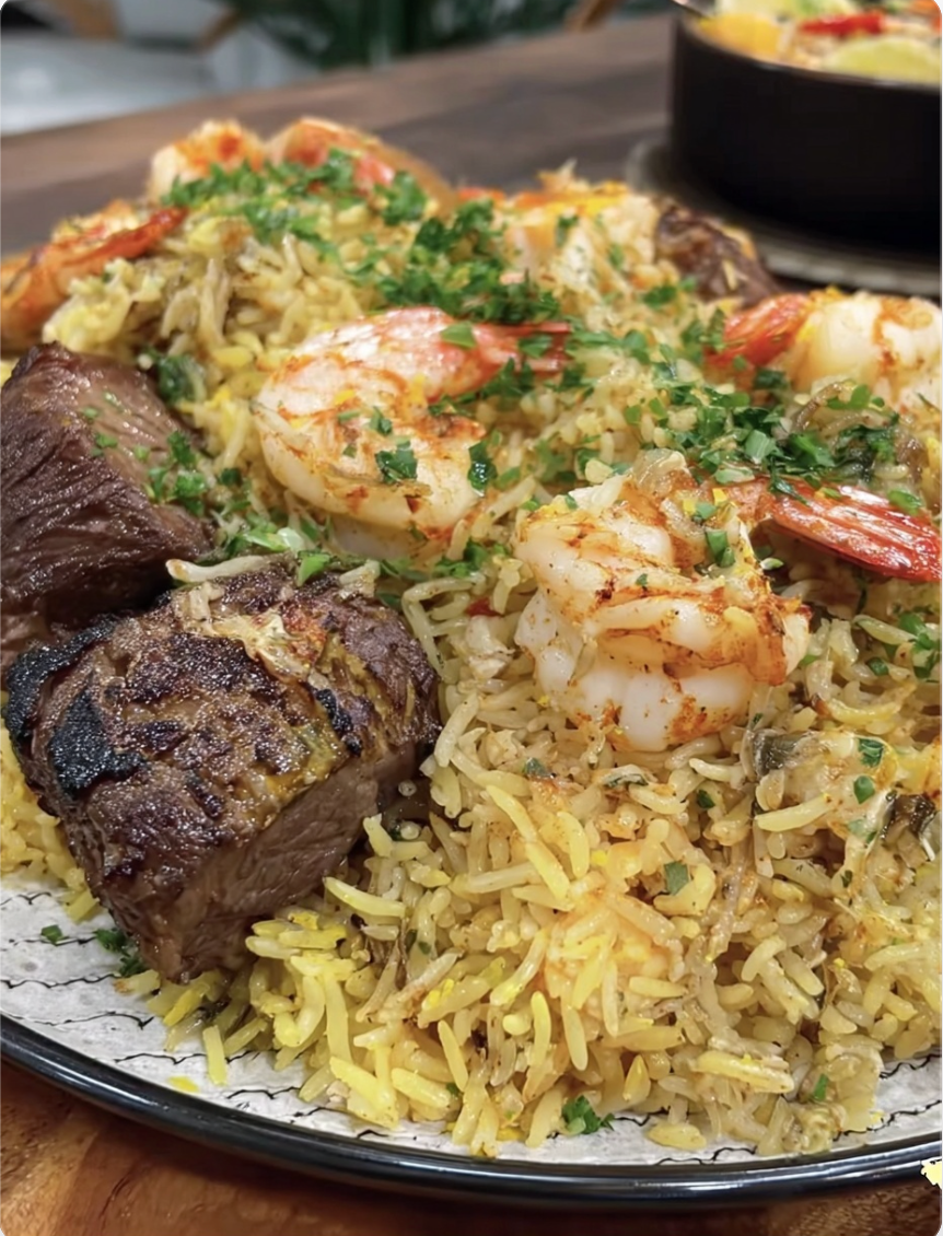Surf & Turf Platter with Saffron Rice