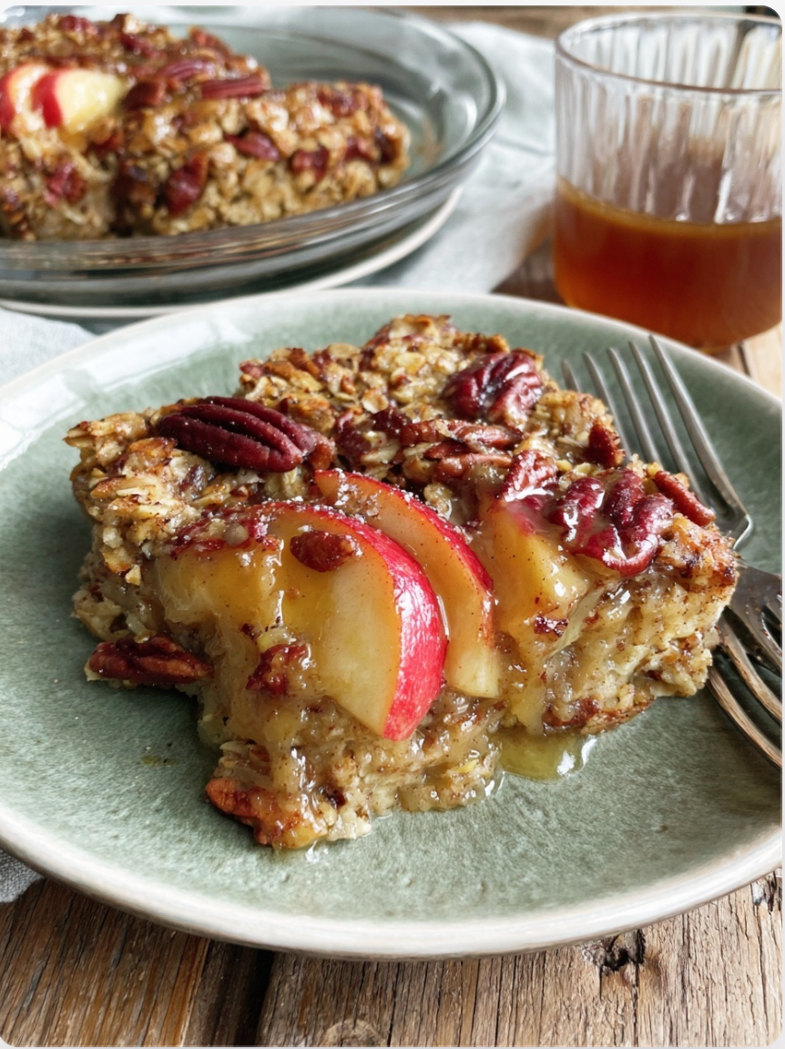 Oatmeal Apple Breakfast Bake with Cinnamon and Pecans