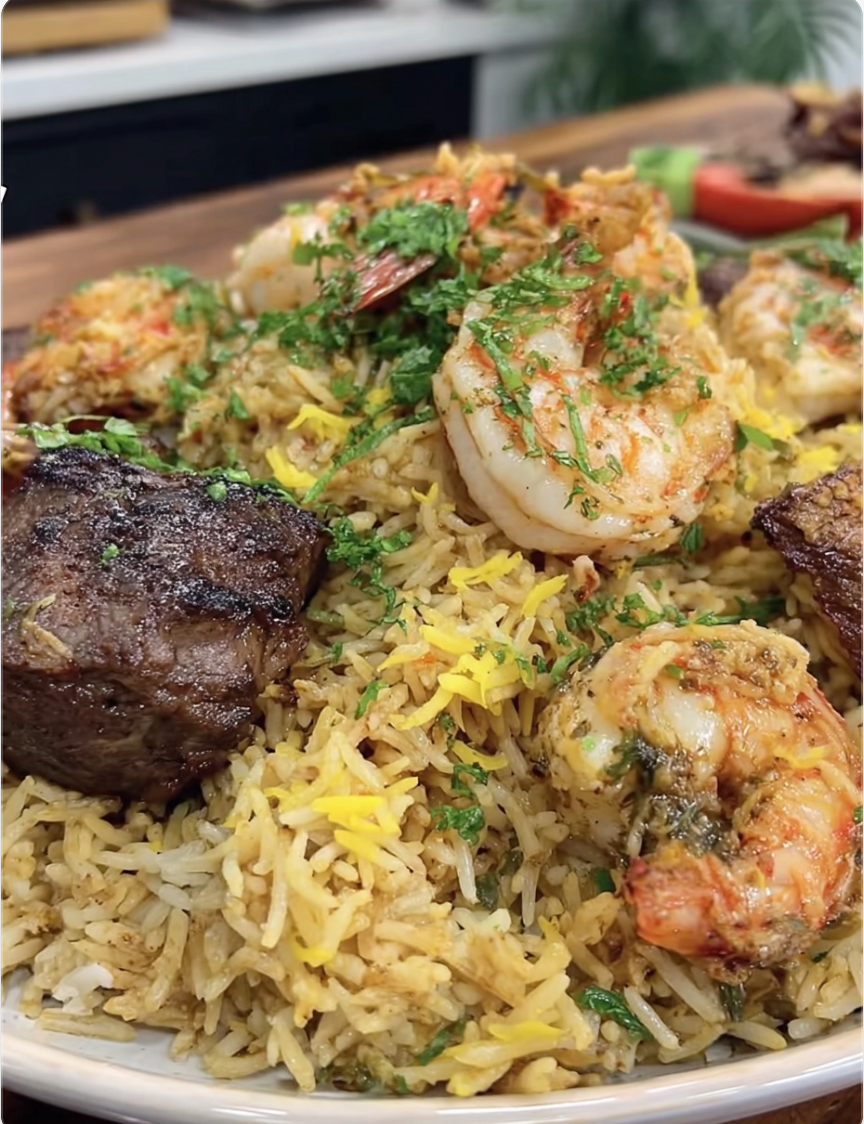 Surf & Turf Platter with Saffron Rice