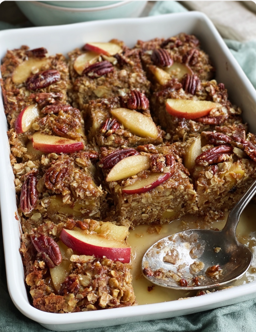Oatmeal Apple Breakfast Bake with Cinnamon and Pecans