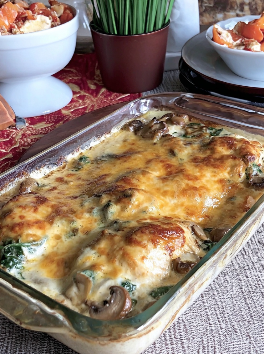 Chicken Spinach & Mushroom Low Carb Oven Dish