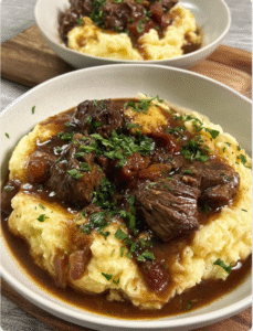 Hearty Beef Stew with Mashed Potatoes